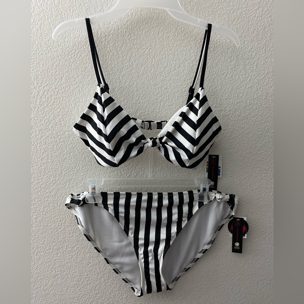 NoBo Black and White Stripped Bikini - Womens Size L Top / XL Bottom